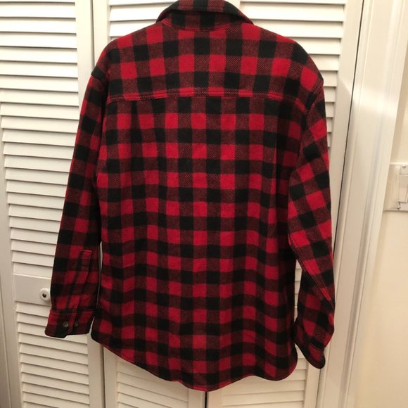 Woolrich men long sleeve wool shirt jacket in red plaid, M - Picture 8 of 12